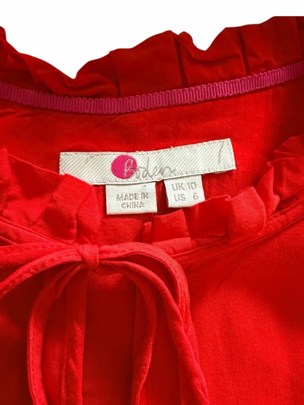 Boden Betsey Orange Ruffle Tie Neck Blouse Top US 6 EUC - Picture 5 of 6